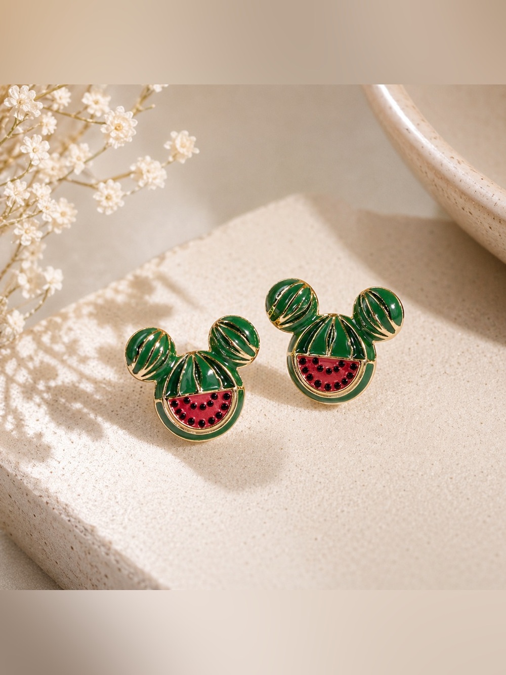Disney x BaubleBar Watermelon Mickey Earrings | Rhinestone Studs | Summer Disney